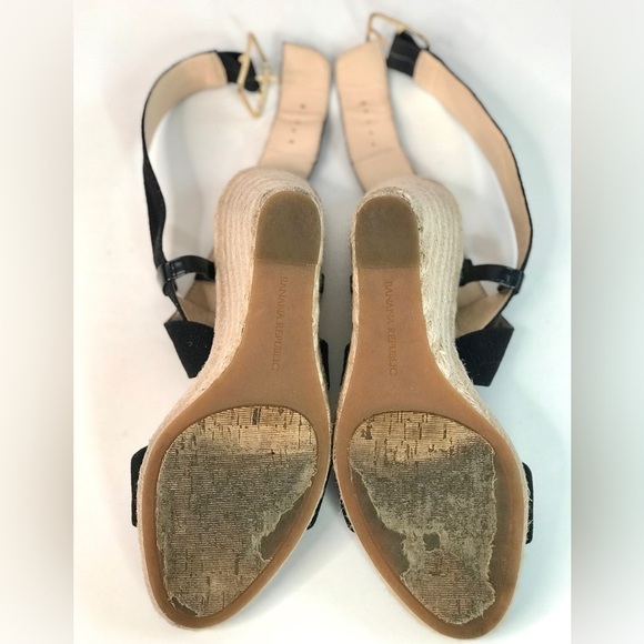 BANANA REPUBLIC TECLA Black Canvas Sz 9 Espadrille Wedge Crossover Ankle Strap - Picture 10 of 16